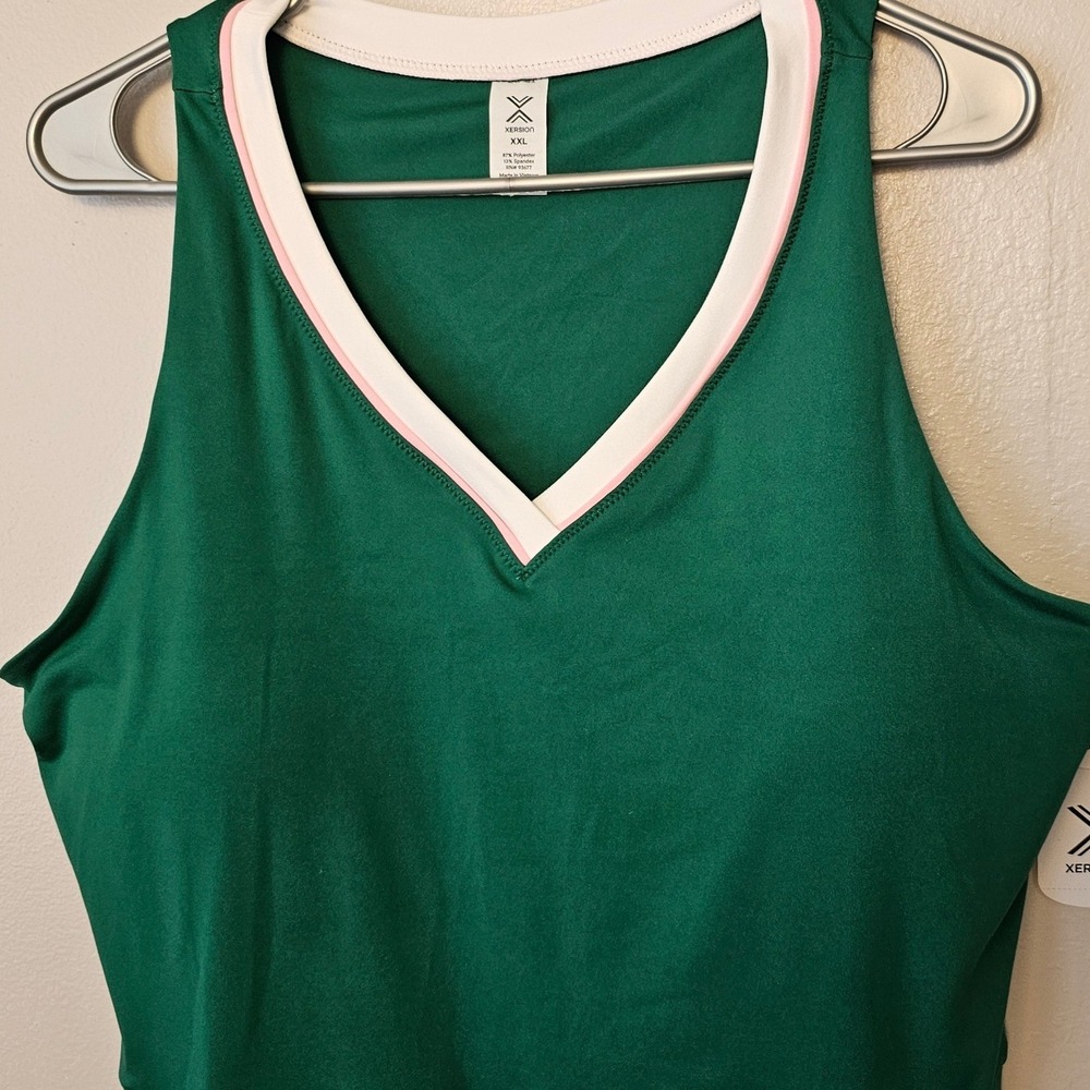 Xersion EverUltra-Lite Dress XXL Green Shady Glade White V-Neck Athletic 373525 - Picture 10 of 11